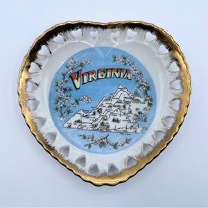 Vintage Virginia Souvenir Collectible Plate Wall Map Cherry Blossoms Cities
